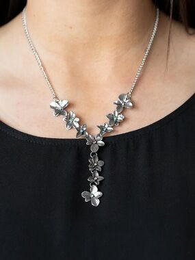 Fairytale Meadow - Multi Color Rhinestone Floral Y-Chain Necklace & Earrings Set